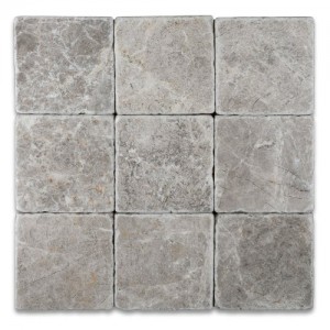 4x4 Tundra Grey Tumbled Marble Tile